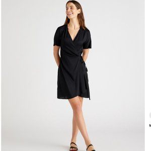 NWT Quince Black Silk Wrap Dress